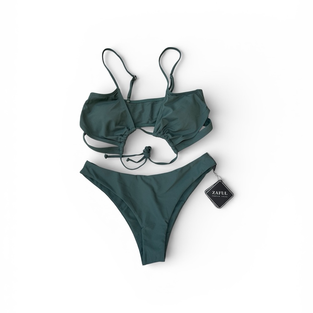 Zaful Olive Green Front Cutout Bikini Set Adjustable Straps Size 6 / Medium NWT
